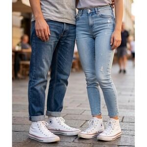 Converse Chuck Taylor White High Top Sneakers Unisex Mens 5.5 WO's 7.5